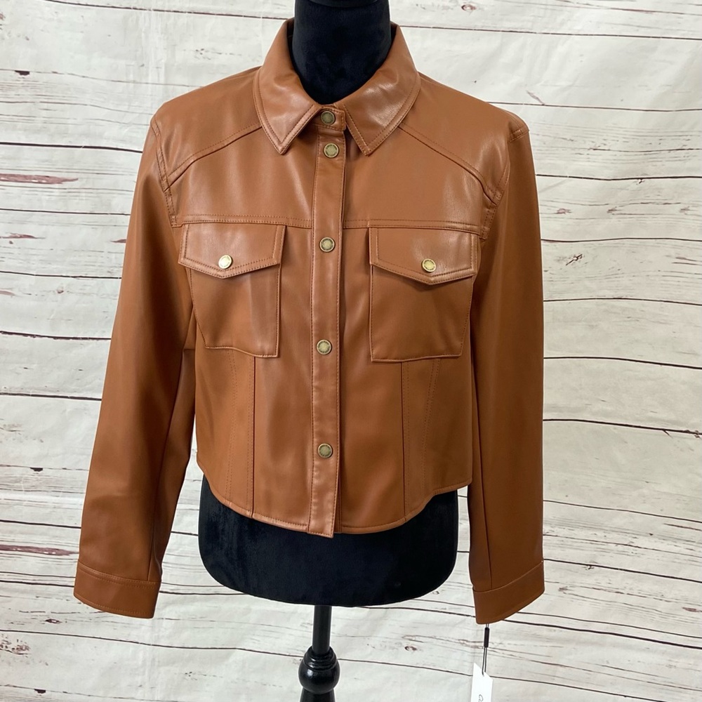 Calvin Klein Jacket‎ Women's Medium Brown Cropped Faux Leather